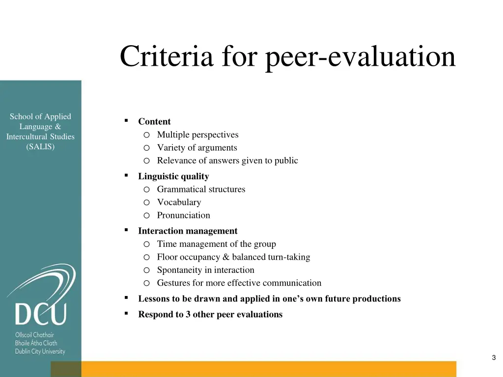 criteria for peer evaluation