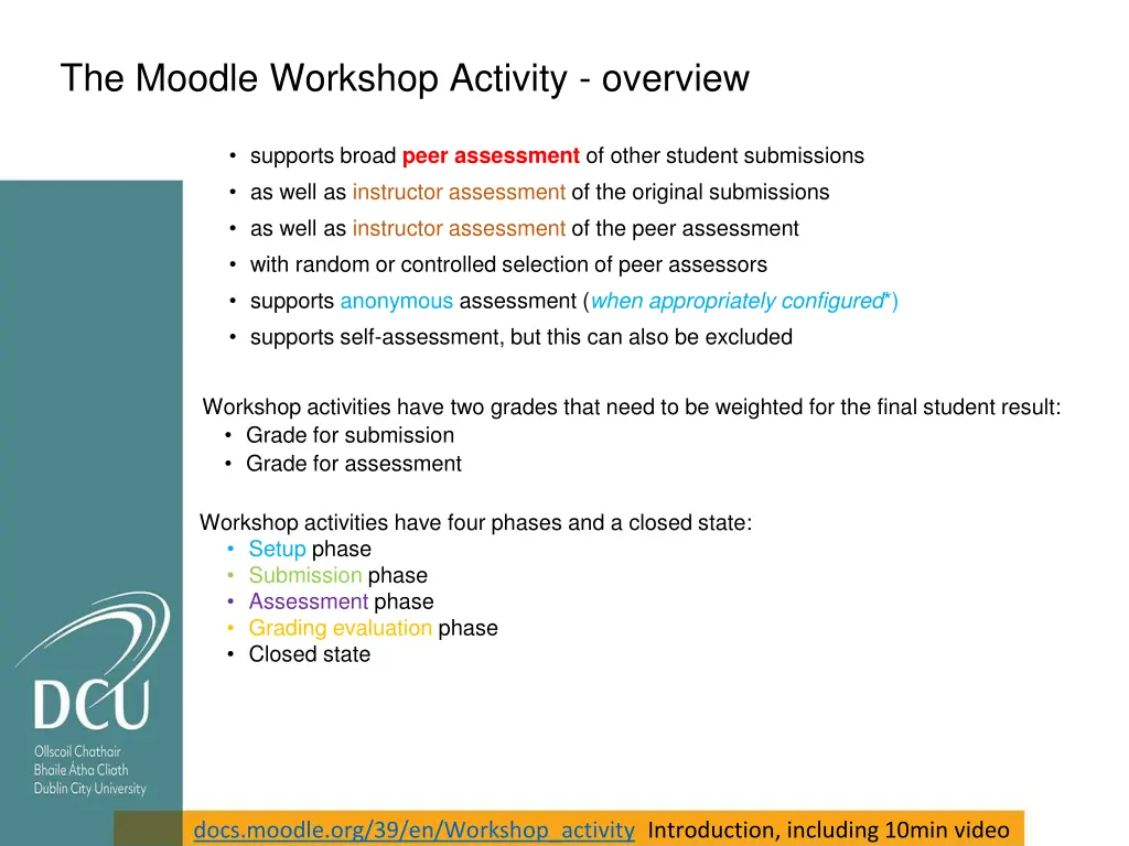 the moodle workshop activity overview