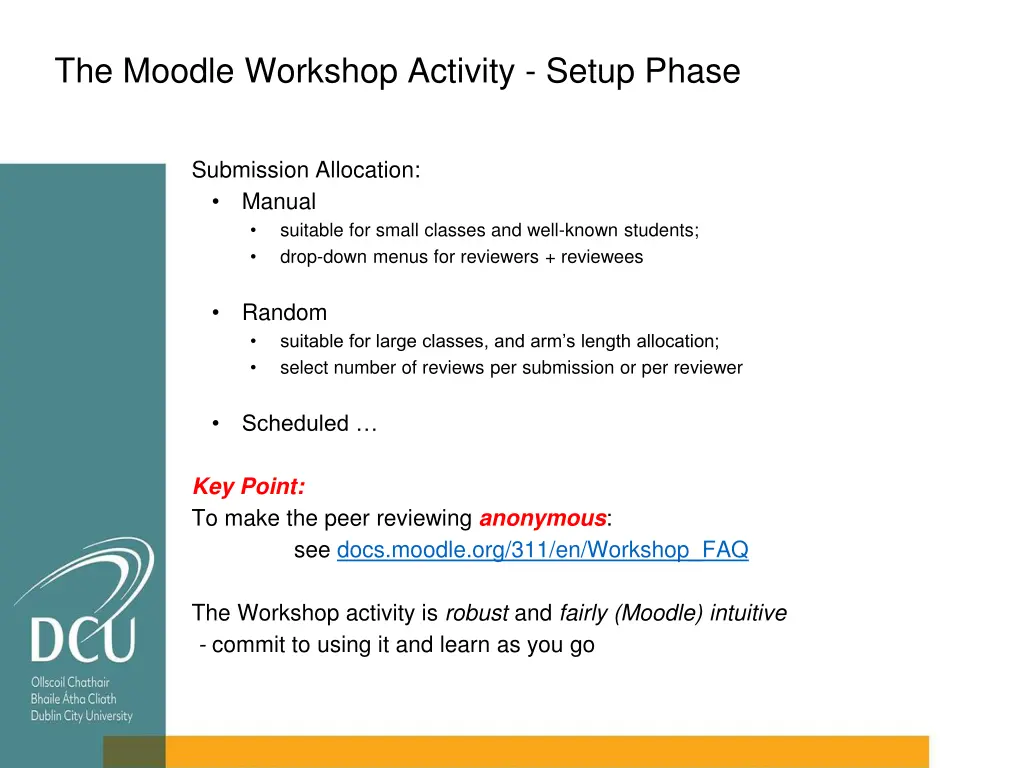 the moodle workshop activity setup phase 1