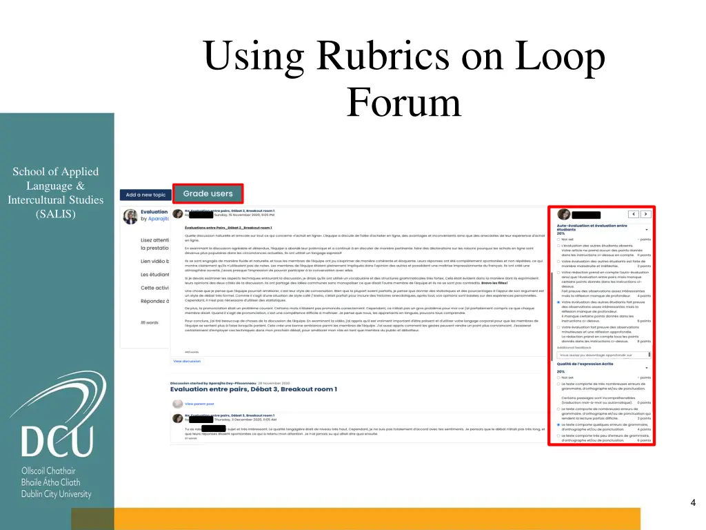 using rubrics on loop forum