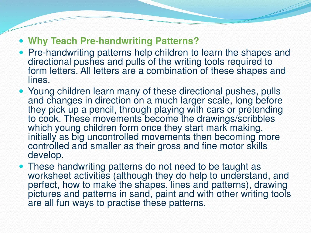 why teach pre handwriting patterns