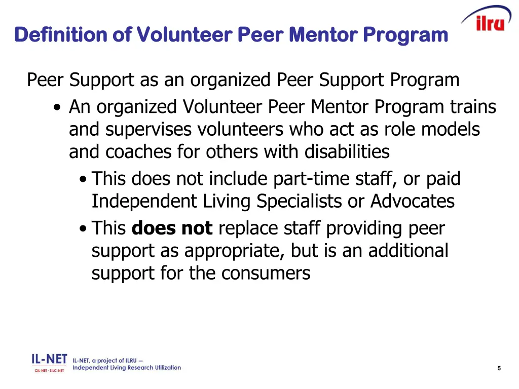 definition of volunteer peer mentor program