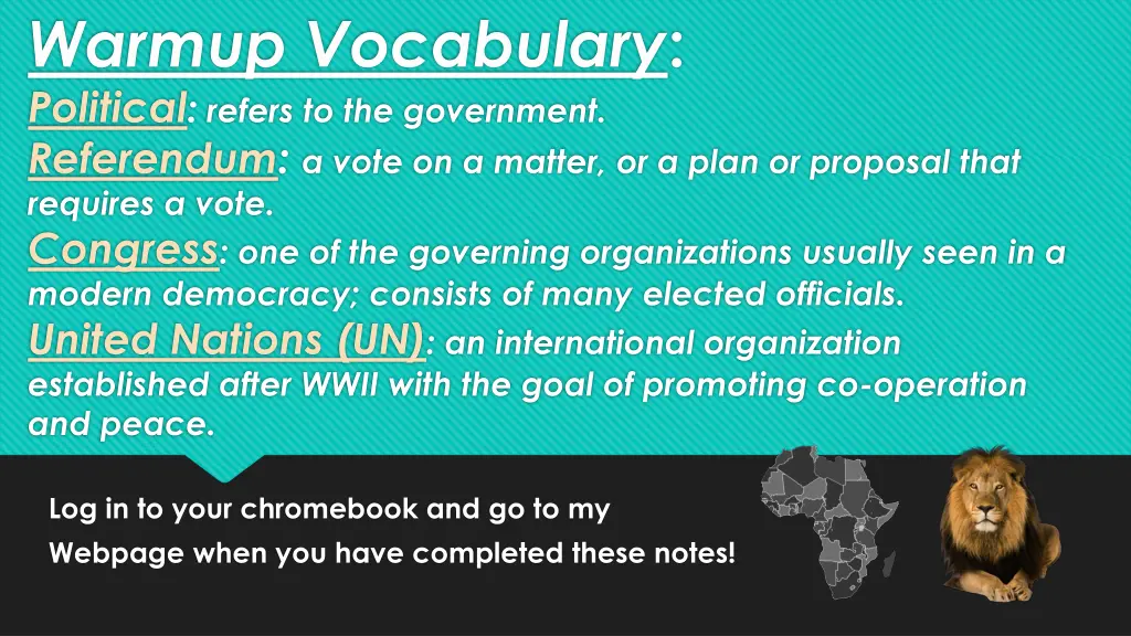 warmup vocabulary political refers