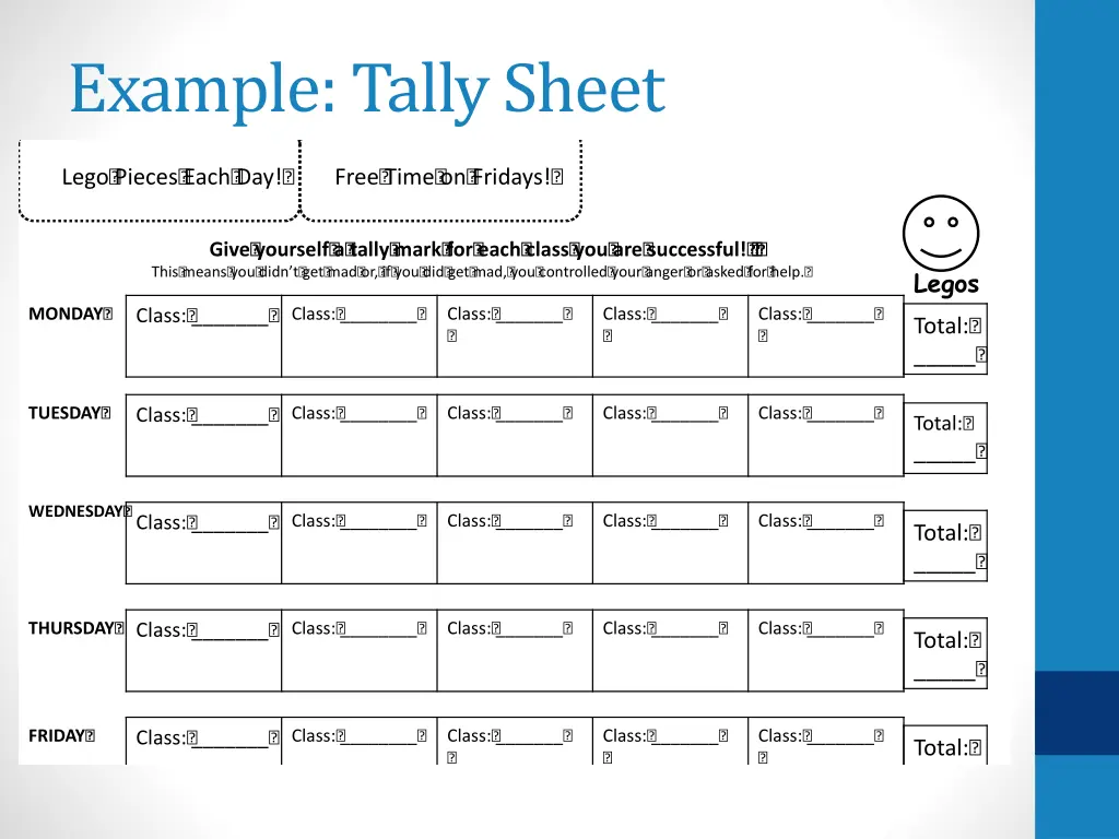 example tally sheet if i have great behavior