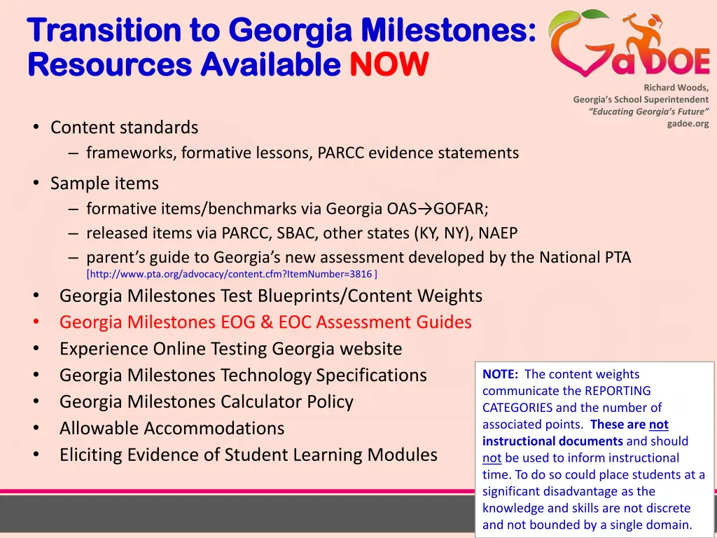 transition to georgia milestones transition