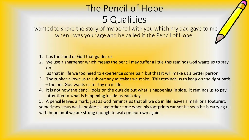 the pencil of hope 5 qualities