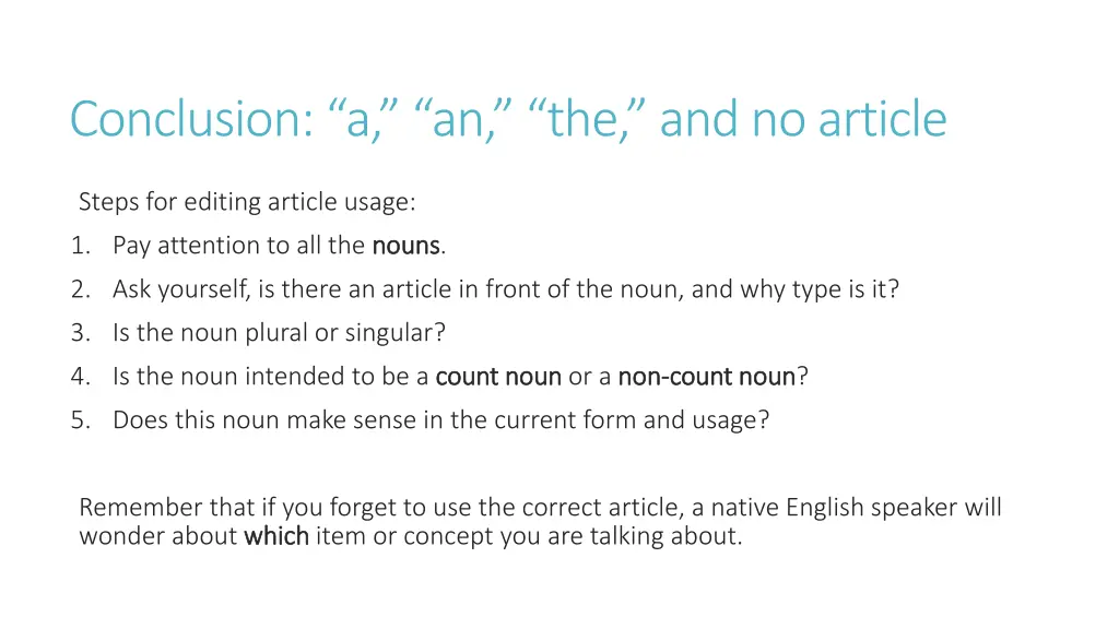 conclusion a an the and no article