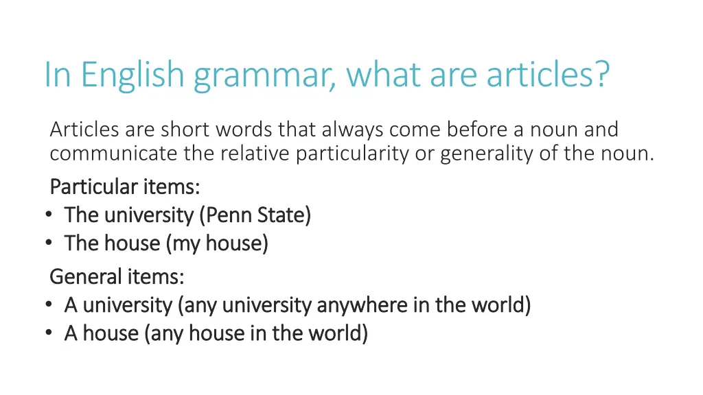 in english grammar what are articles