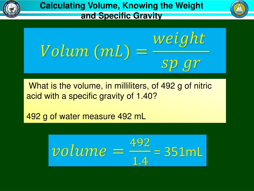 calculating volume knowing the weight