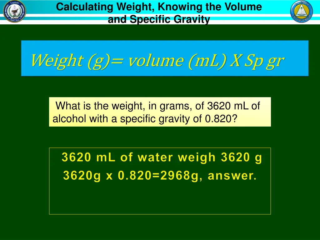 calculating weight knowing the volume