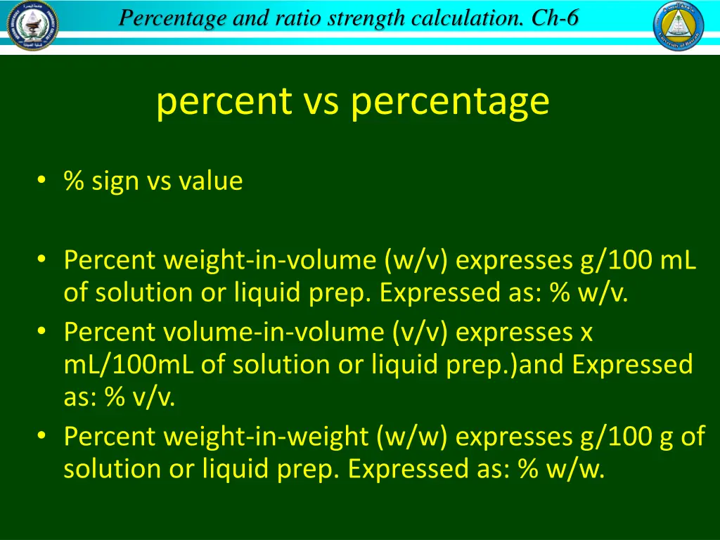 percentage and ratio strength calculation ch 6