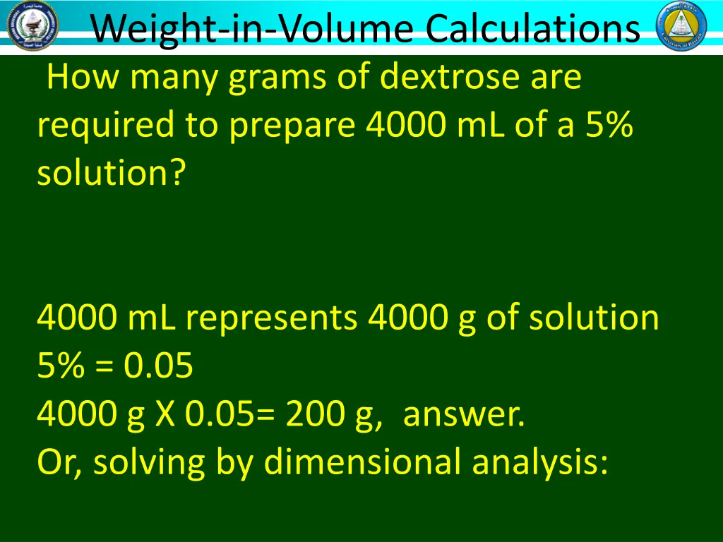 weight in volume calculations