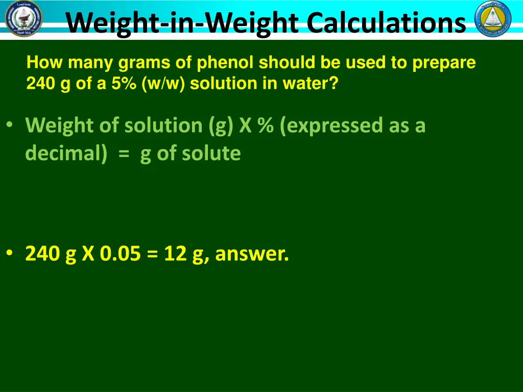 weight in weight calculations