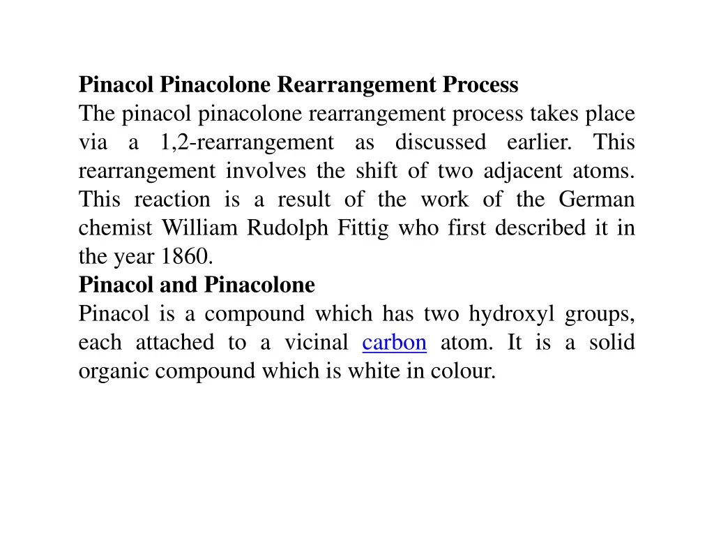 pinacol pinacolone rearrangement process