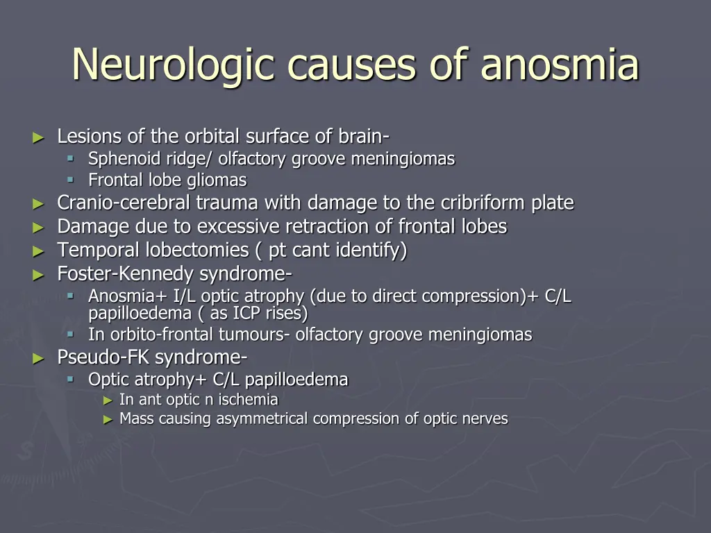 neurologic causes of anosmia