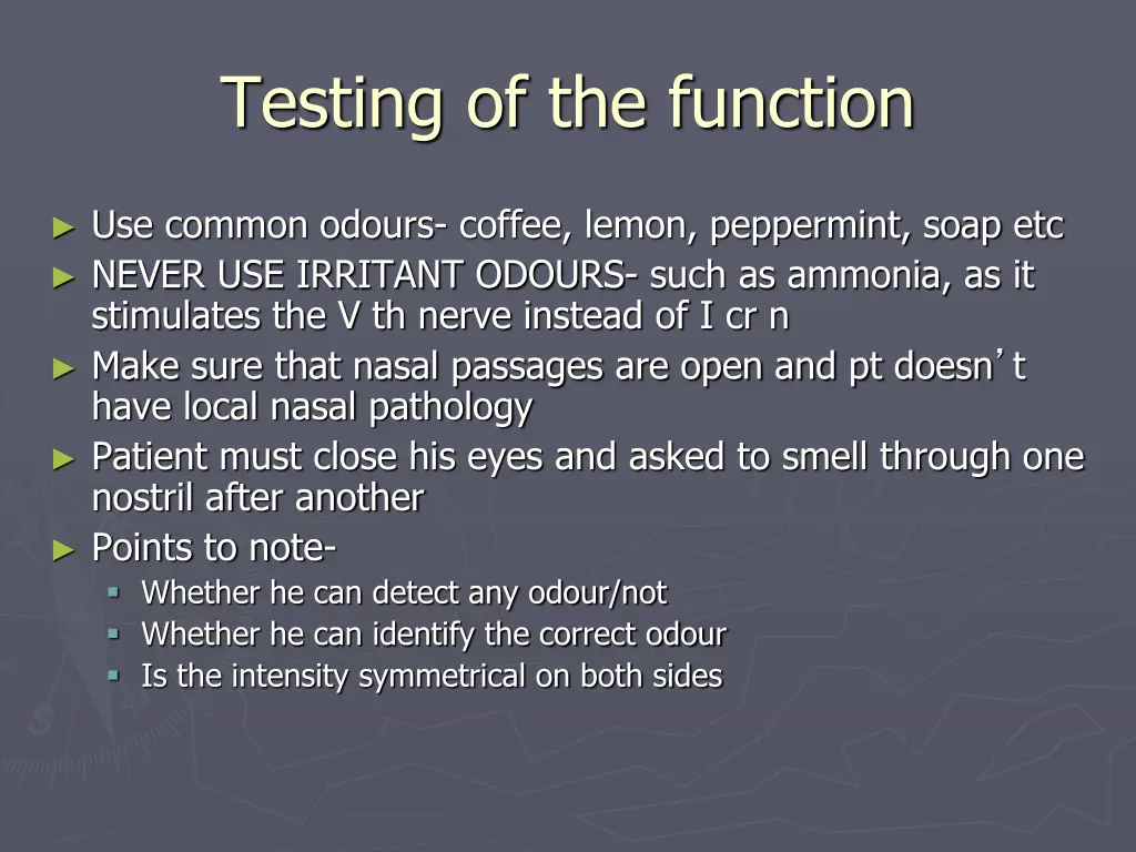 testing of the function