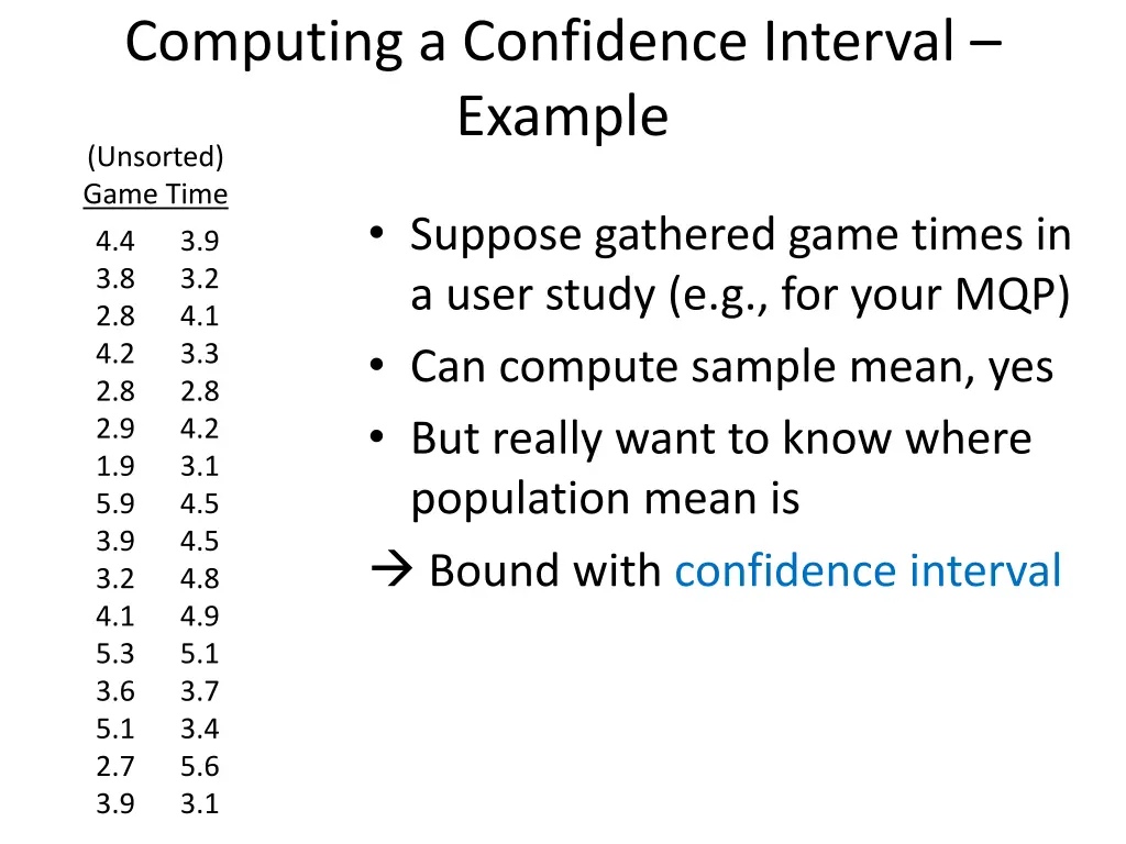 computing a confidence interval example unsorted