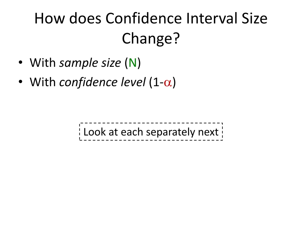 how does confidence interval size change