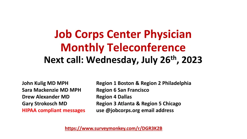 job corps center physician monthly teleconference 1