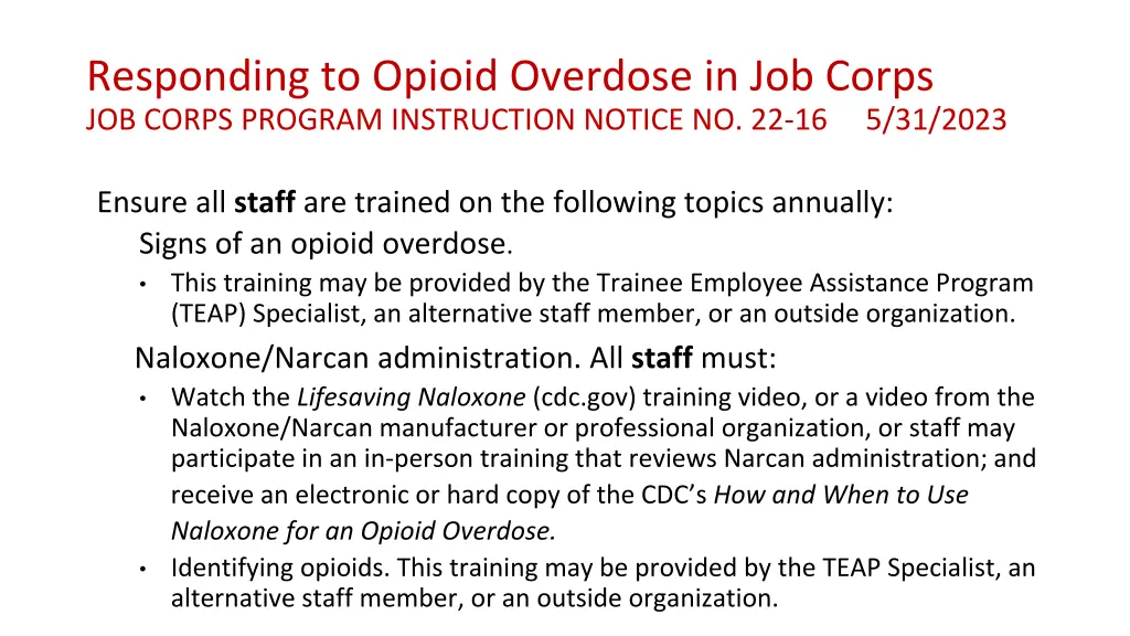 responding to opioid overdose in job corps 1