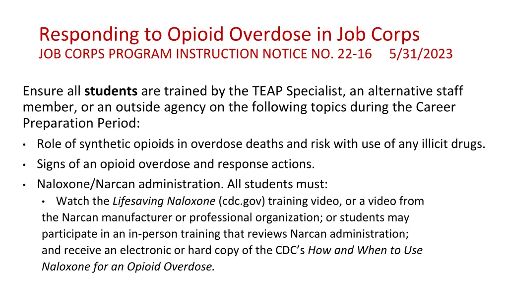 responding to opioid overdose in job corps 3