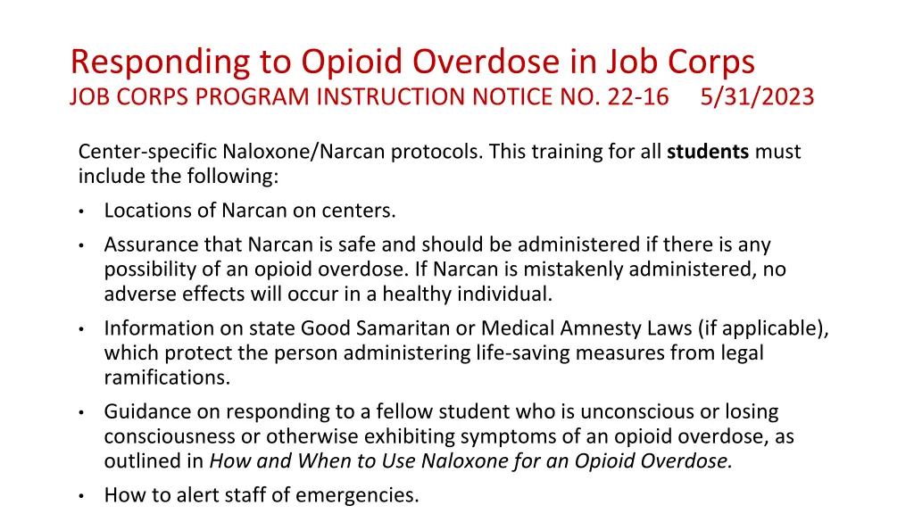 responding to opioid overdose in job corps 4