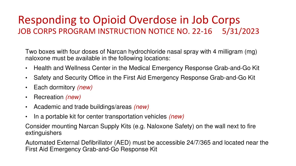 responding to opioid overdose in job corps