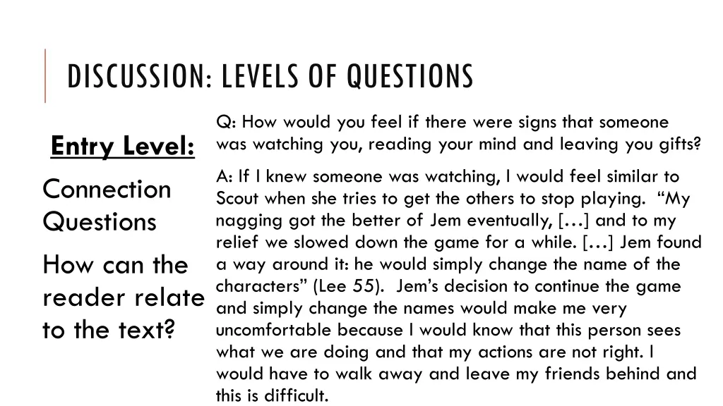 discussion levels of questions