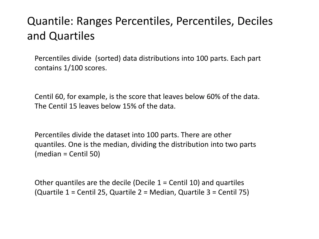 quantile ranges percentiles percentiles deciles