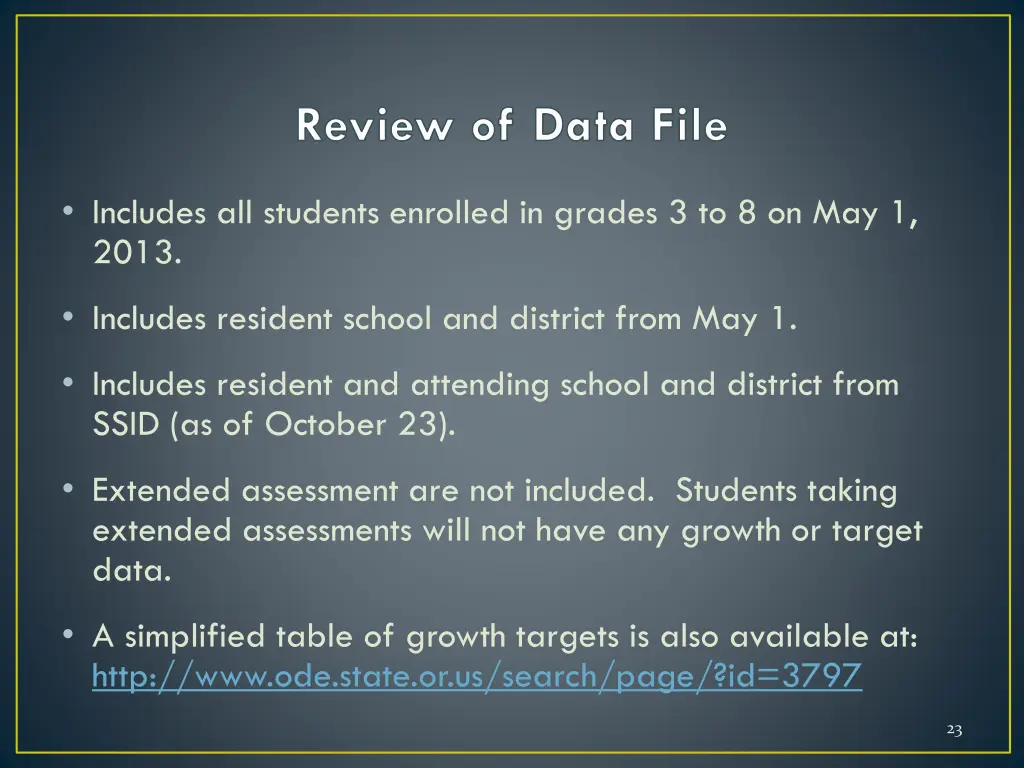 review of data file