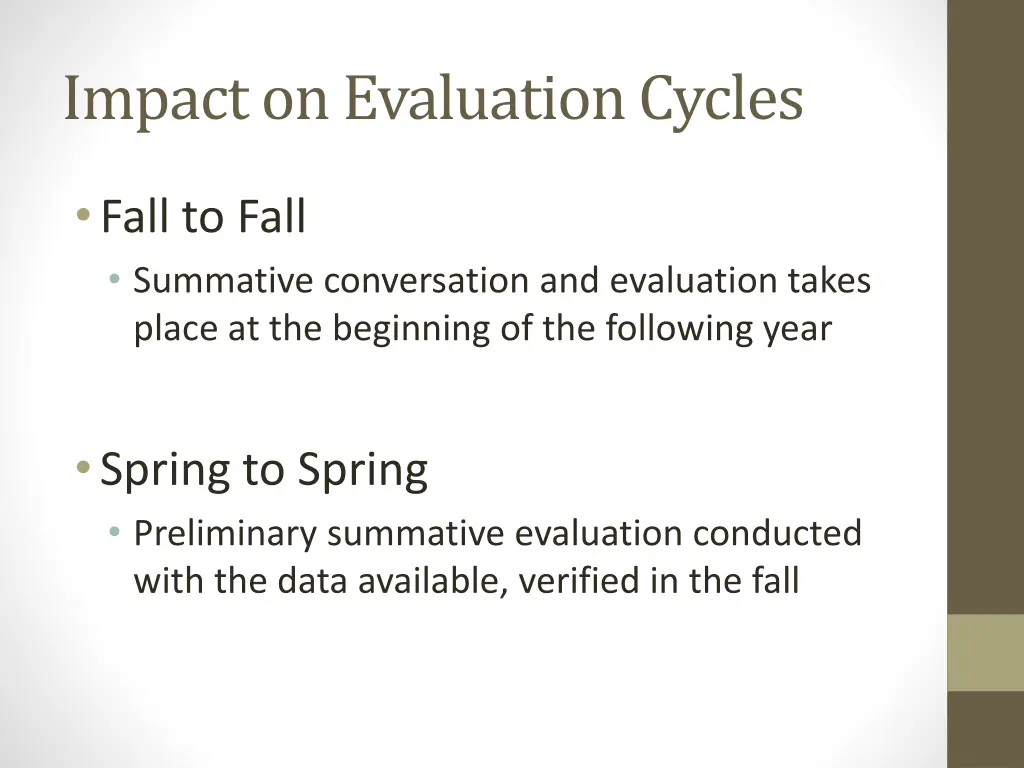 impact on evaluation cycles