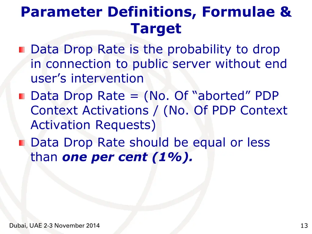 parameter definitions formulae target data drop