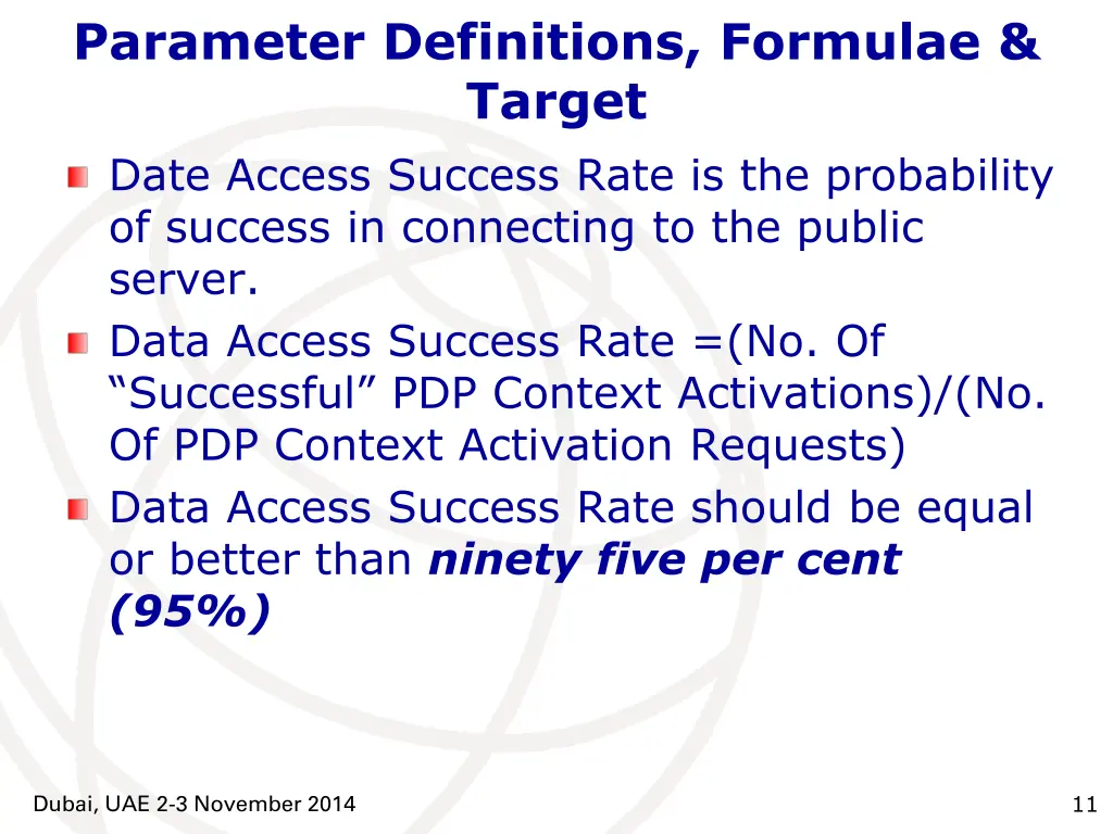 parameter definitions formulae target date access