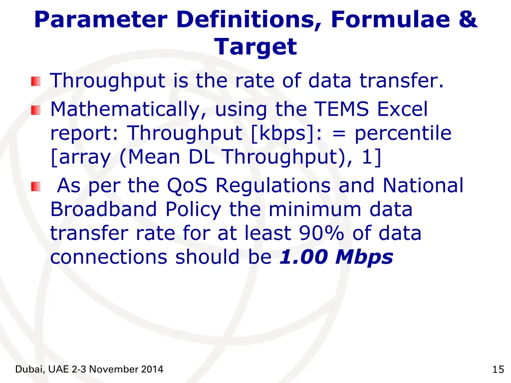 parameter definitions formulae target throughput