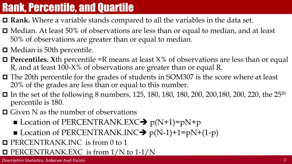 rank percentile and quartile