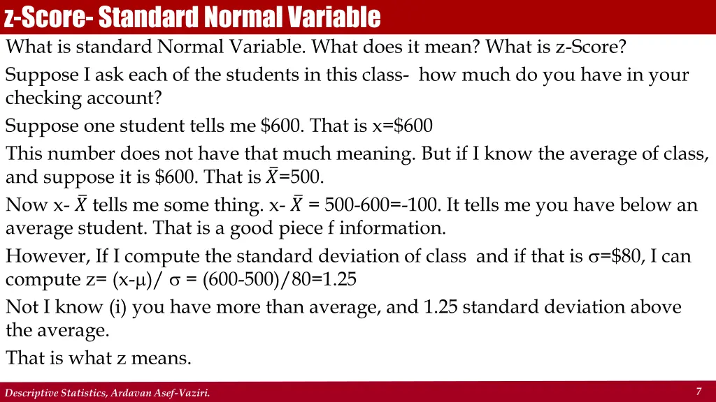 z score standard normal variable