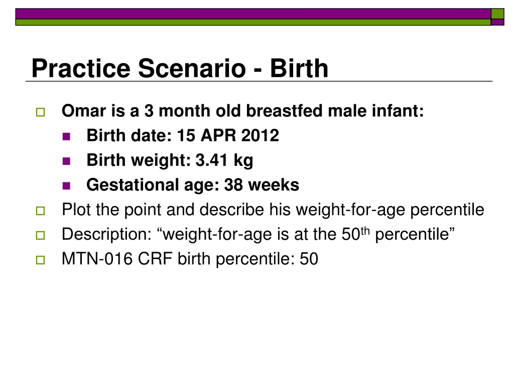 practice scenario birth