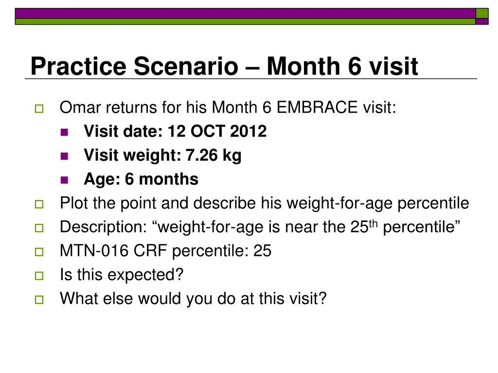 practice scenario month 6 visit