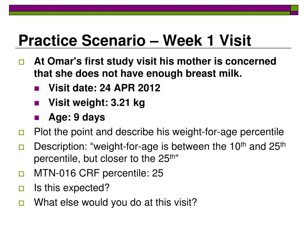 practice scenario week 1 visit