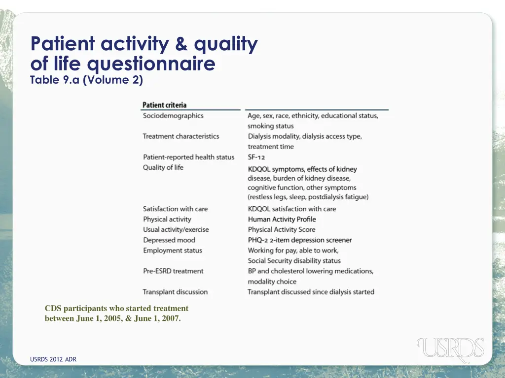 patient activity quality of life questionnaire