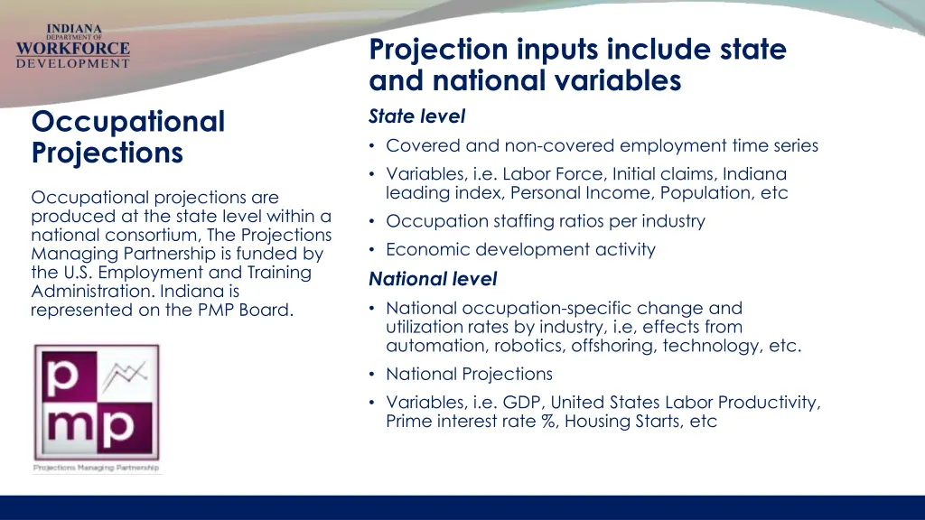 projection inputs include state and national