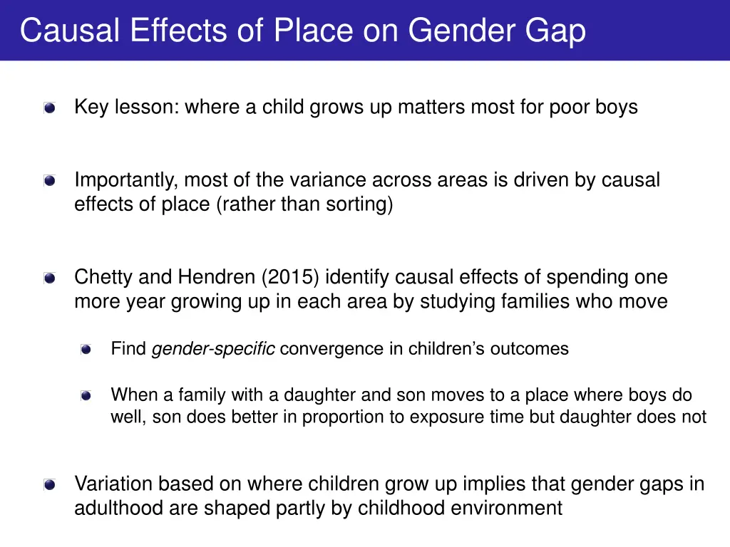 causal effects of place on gender gap