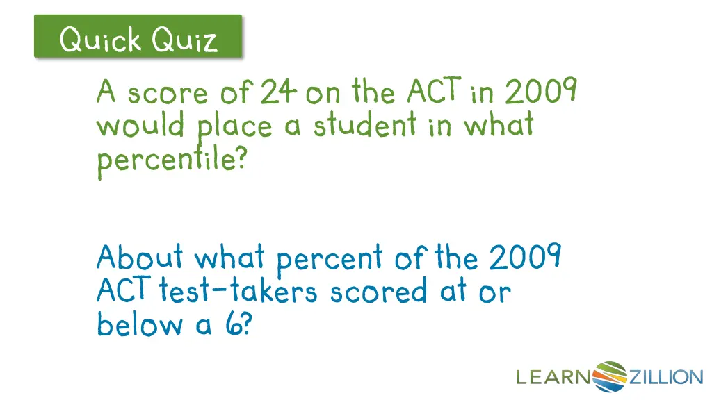 quick quiz a score of 24 on the act in 2009 would