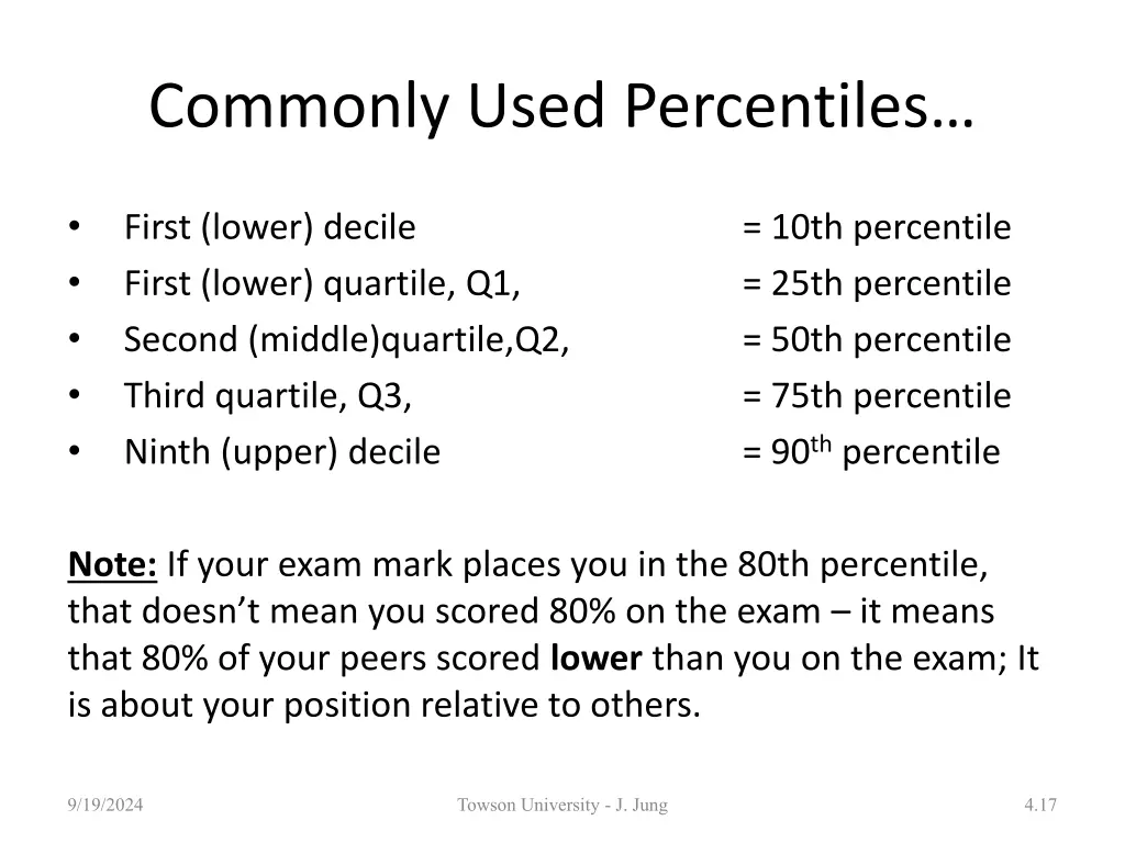 commonly used percentiles