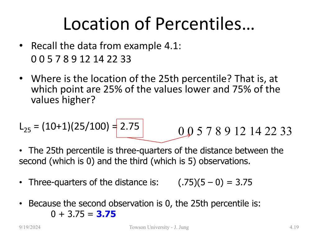 location of percentiles recall the data from