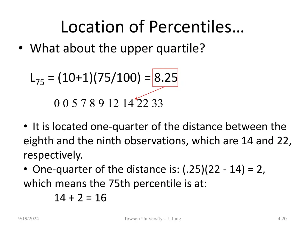 location of percentiles what about the upper