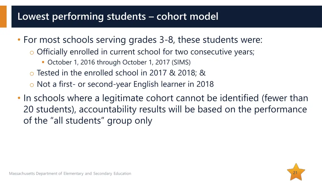 lowest performing students cohort model