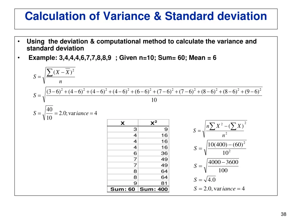 calculation of variance standard deviation