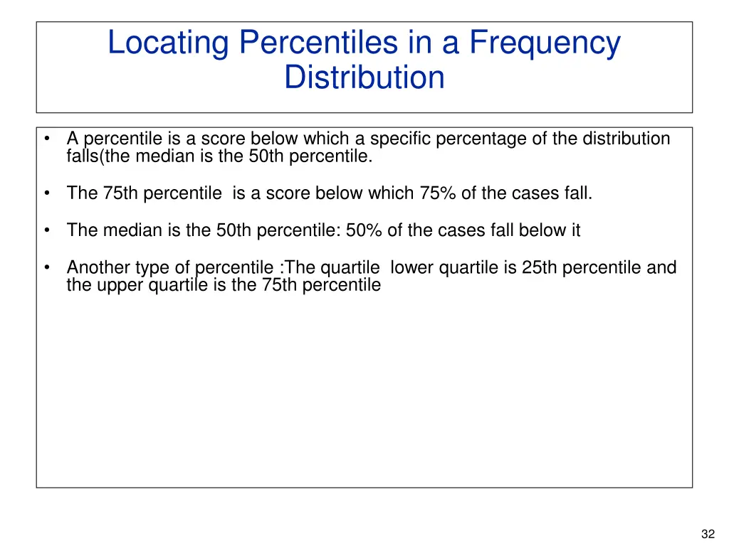 locating percentiles in a frequency distribution