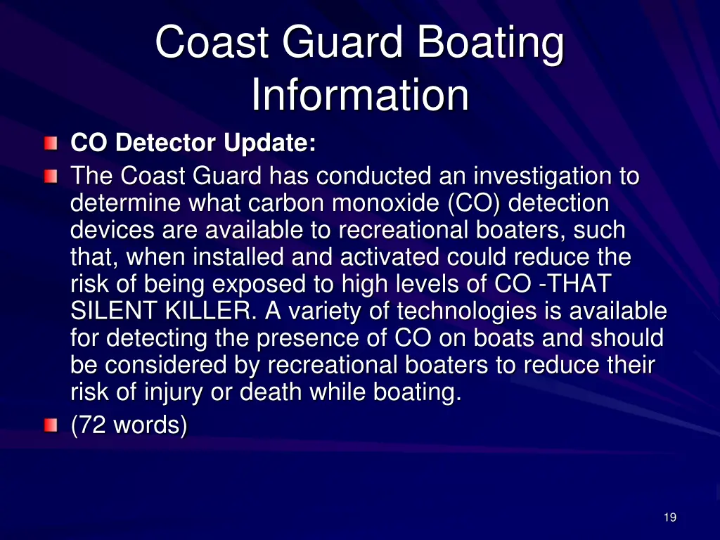 coast guard boating information co detector